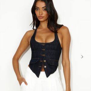 NWT Lioness NYC Halter Top Dark Denim Size XL